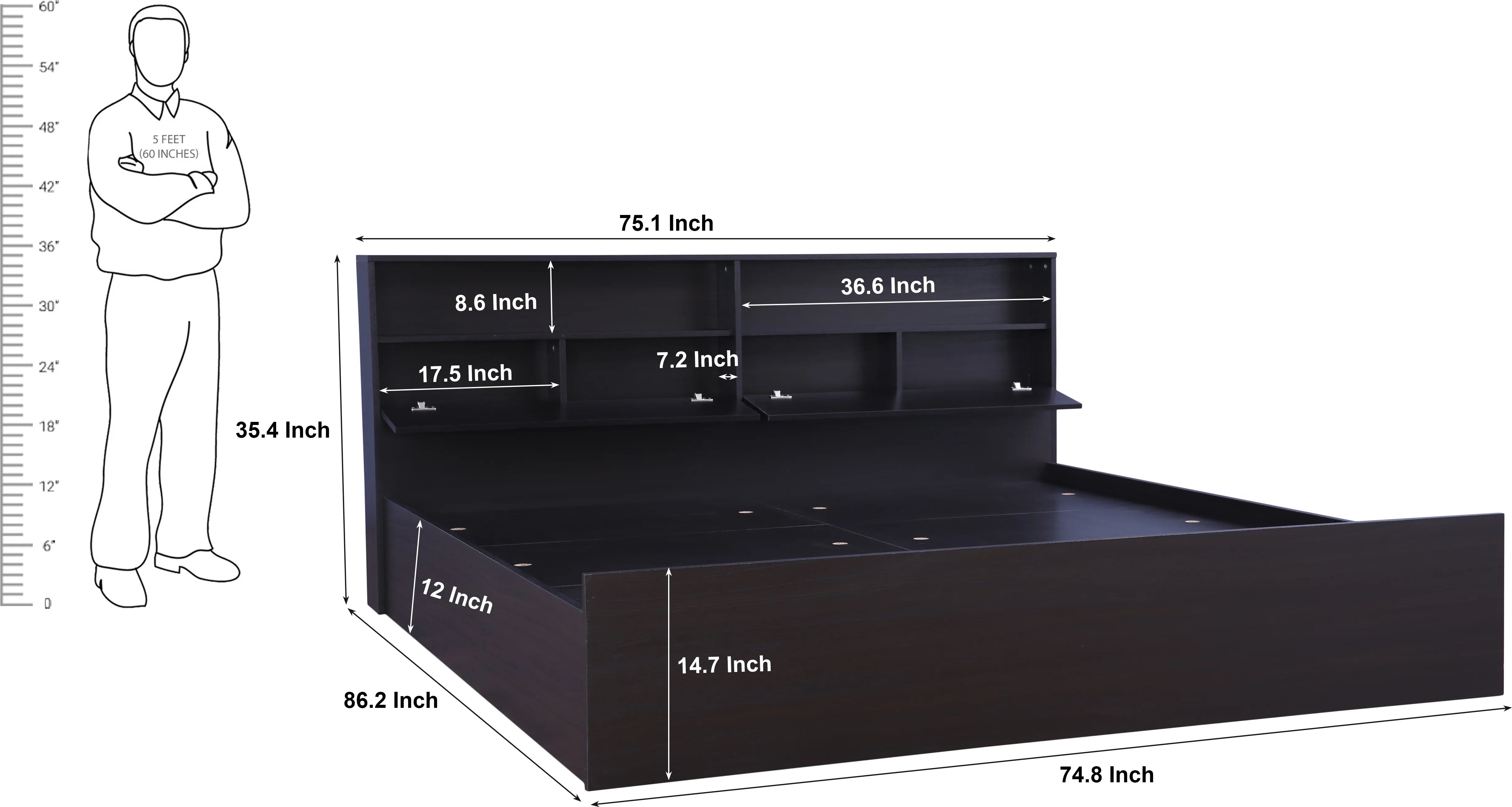 Alex King bed with Box storage in Dark Walnut Colour - HomeTown