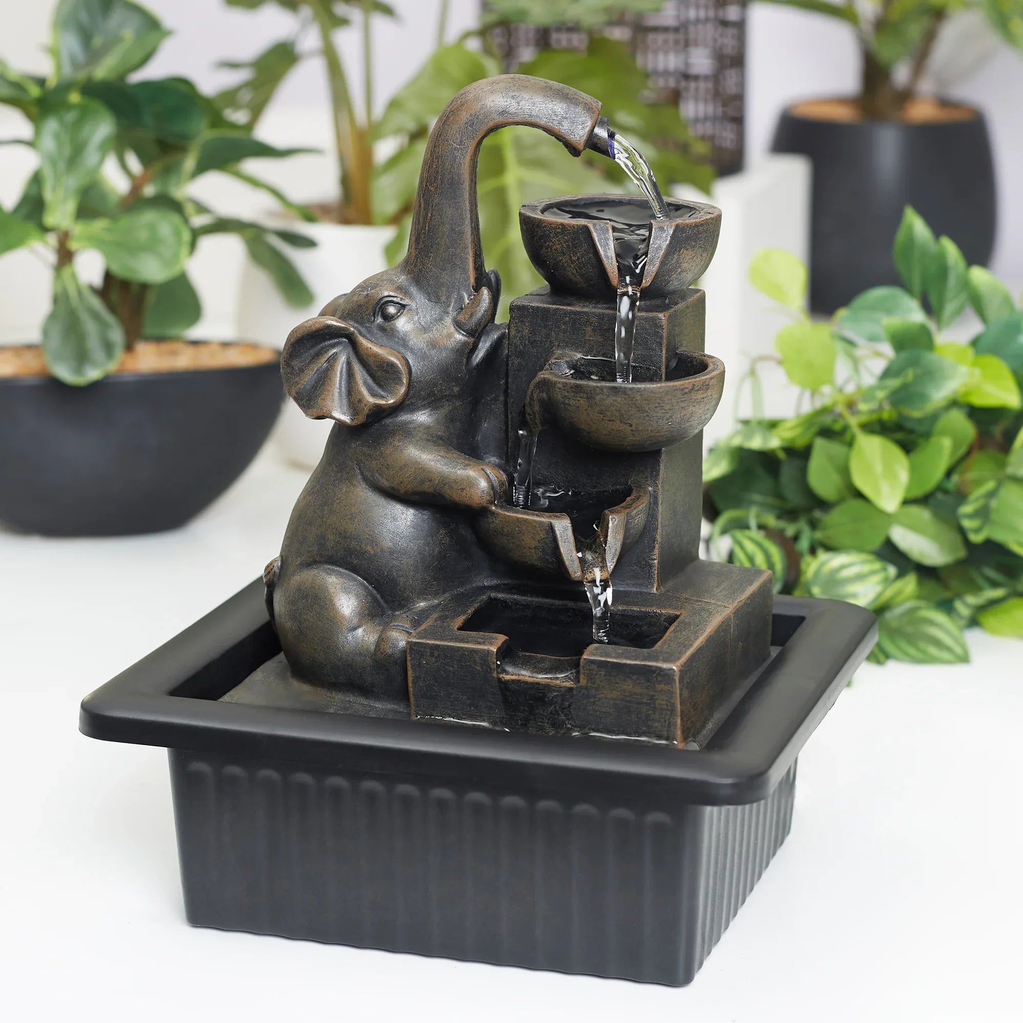 Impression Polyresin Elephant Water Fountain 21x17x25 Cm in Brown Colour