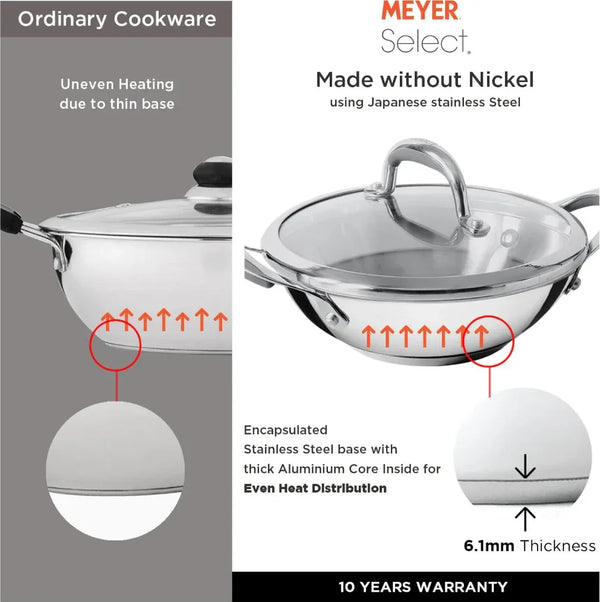 Select Stainless steel Kadai With Glass Lid 30Cm 4.77Ltr in Silver Colour dimensions