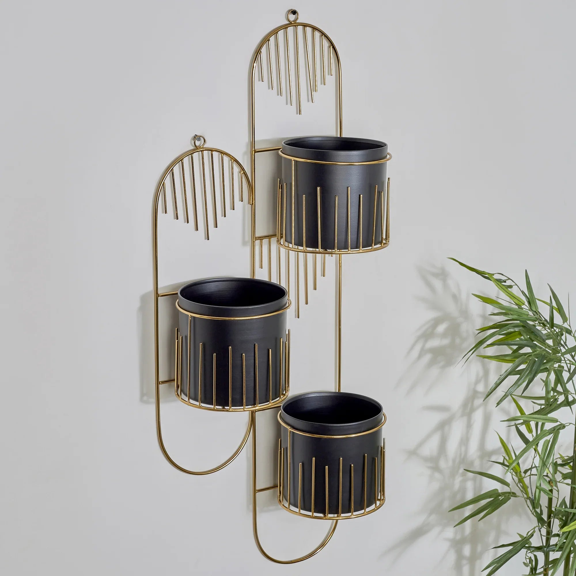 Artiskylar Metal Matt Finish Wall Planter 88 Cm in Black and Gold Colour - HomeTown