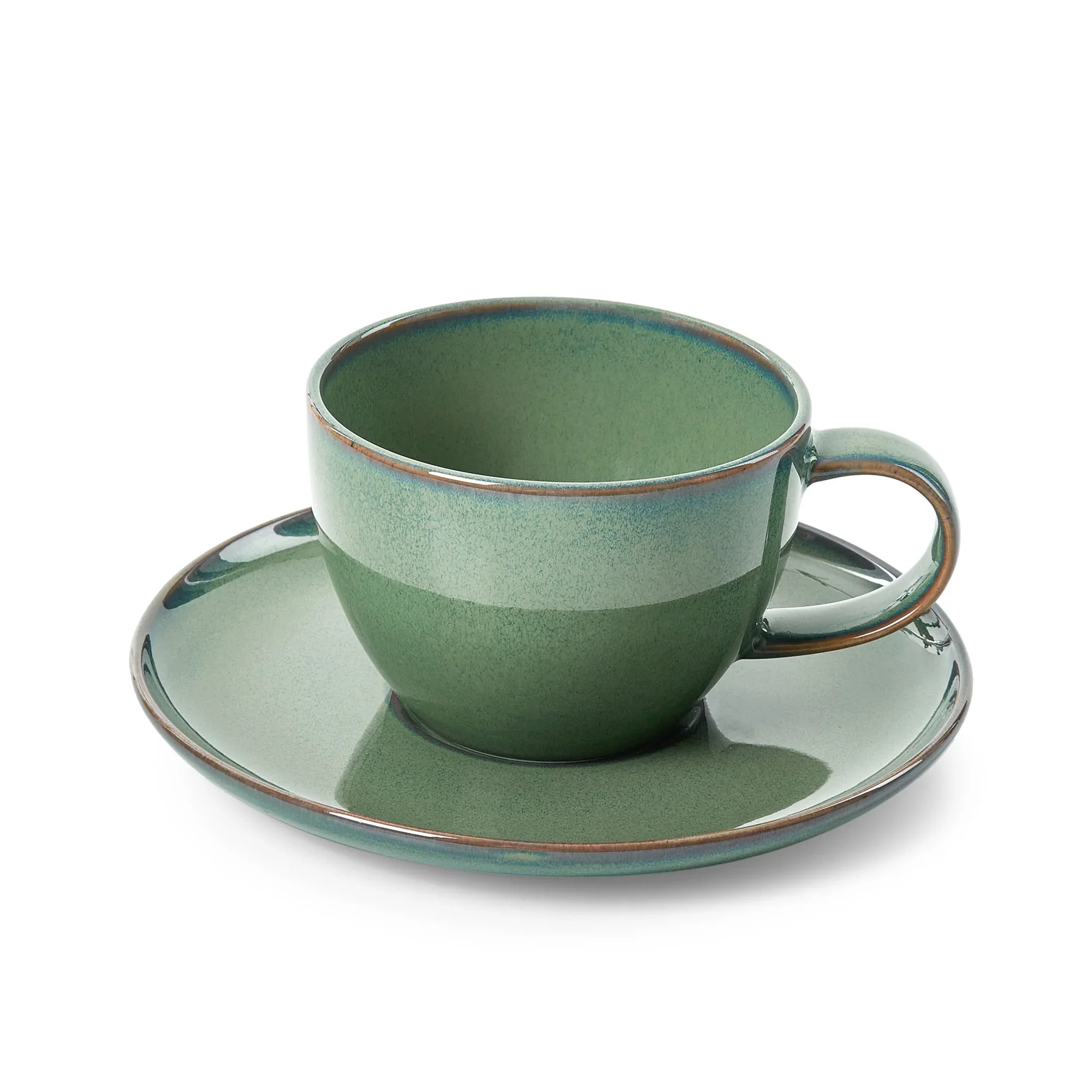 Hygge Studio Pottery Stoneware Cup & Saucer Set of 4 in Sage Green Colour - HomeTown