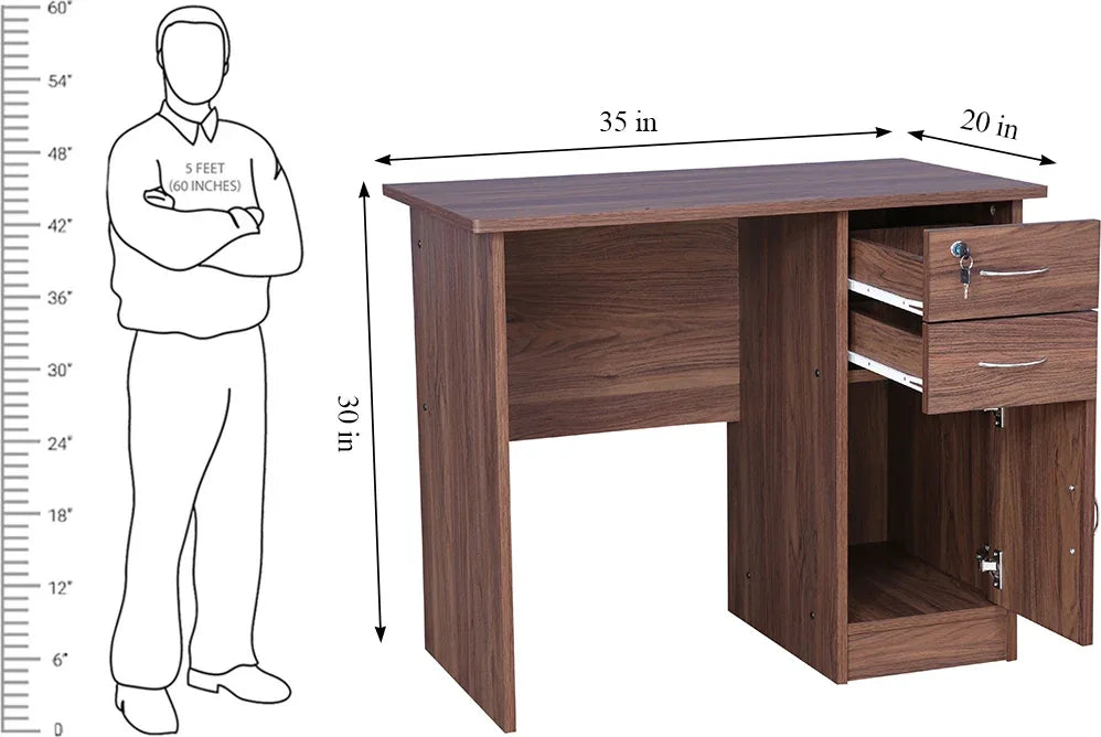 Simply Study Table with Three Drawer in Dark Walnut Colour - HomeTown