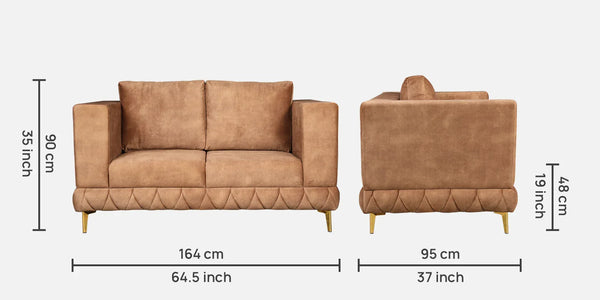 Plume Velvet Fabric Sofa in Brown Color | 2 Seater dimensions