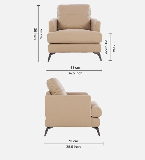 Soren Half Leather Sofa in Mashroom Color | 1 Seater dimensions