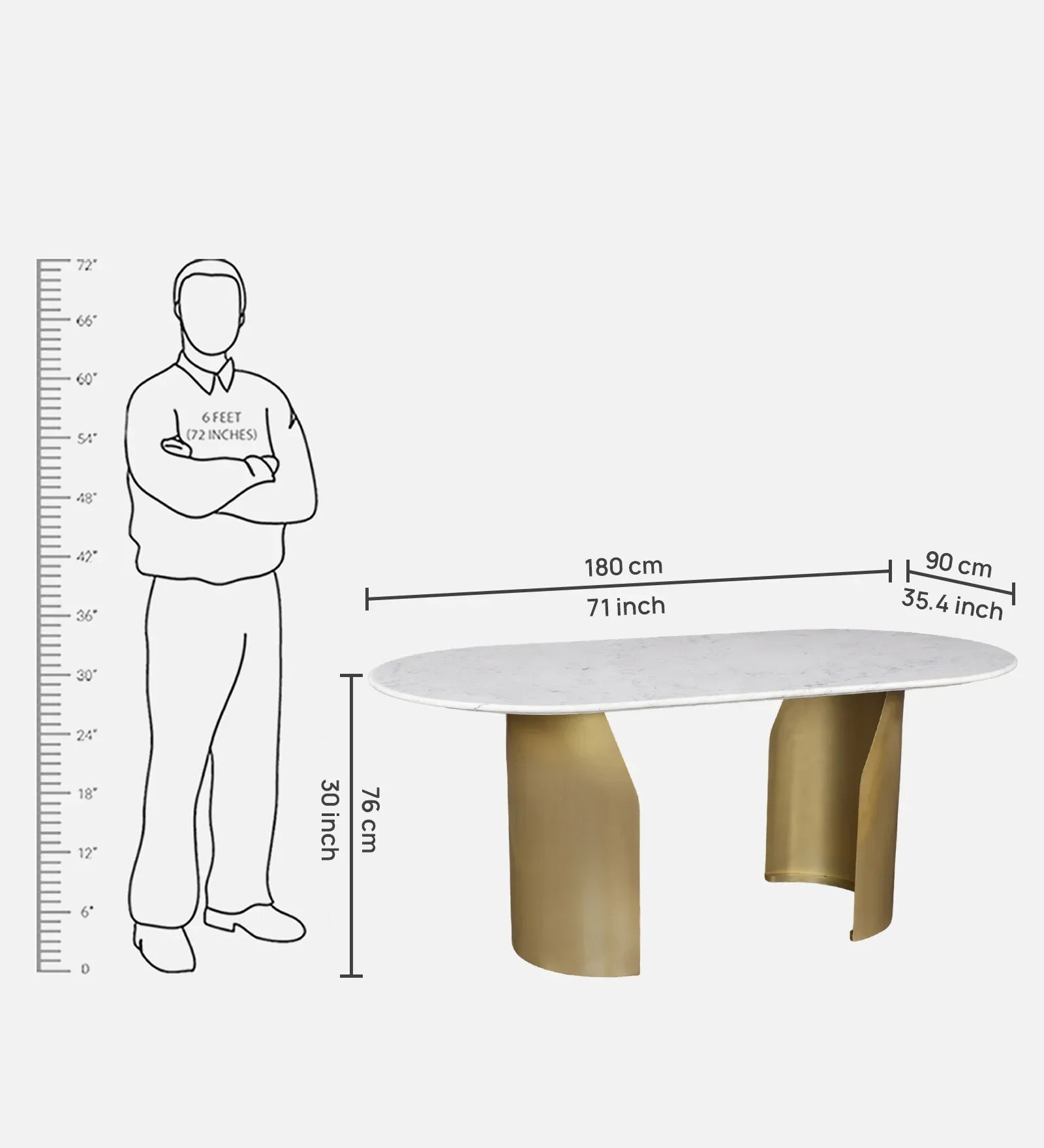 Palatine Marble Top Six Seater Dining Table in White & Gold Colour - HomeTown