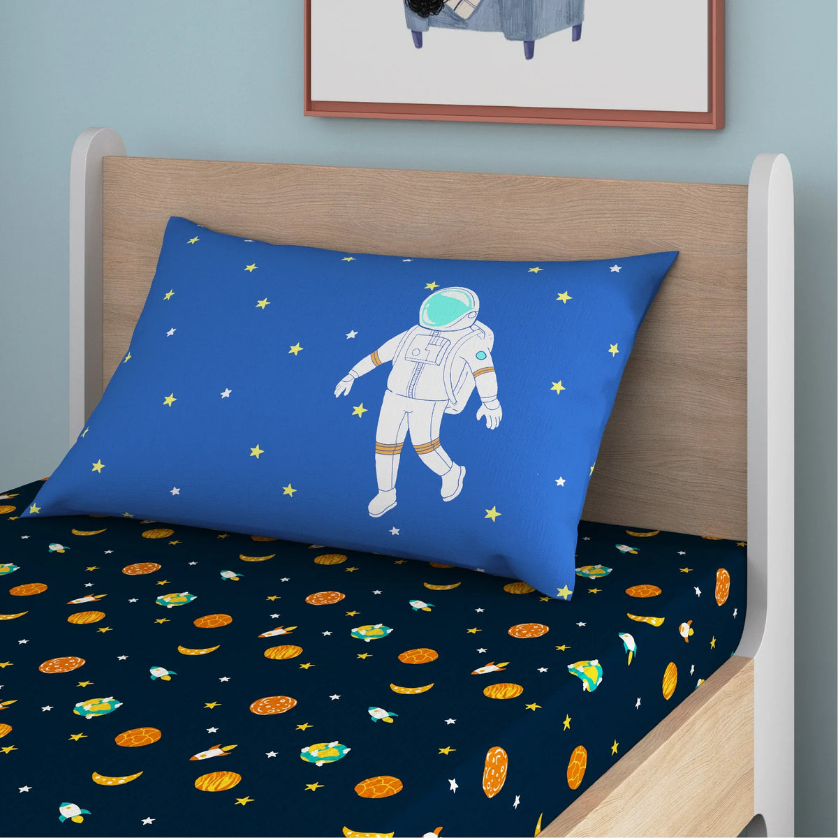 Astronuts Bamboo Cotton Single Fitted Bedsheet in Multi Colour - HomeTown