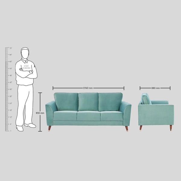 Magnific Velvet 3 Seater Sofa Teal dimensions