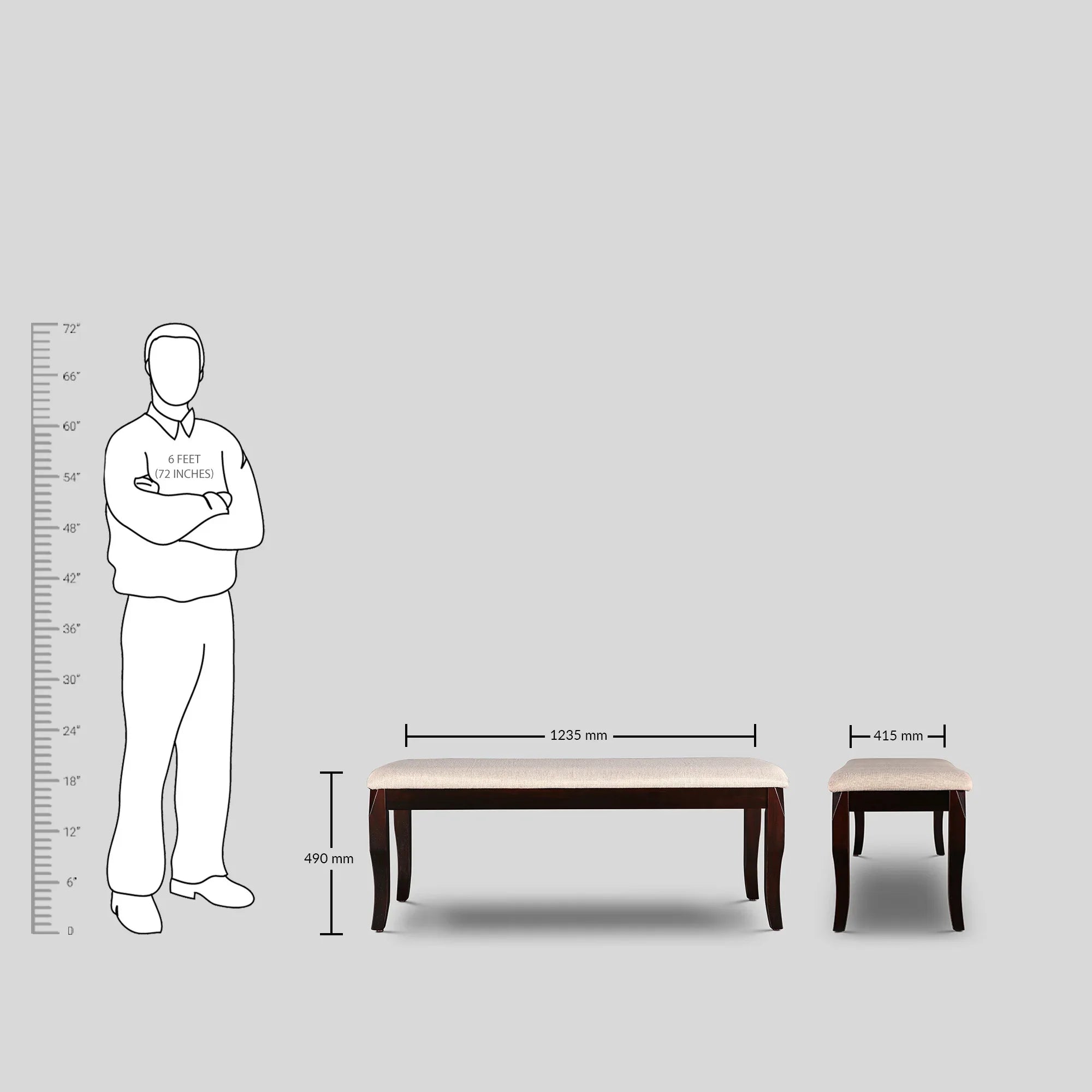 Cardiff Solid Wood Six Seater Dining Bench in Expresso Colour - HomeTown