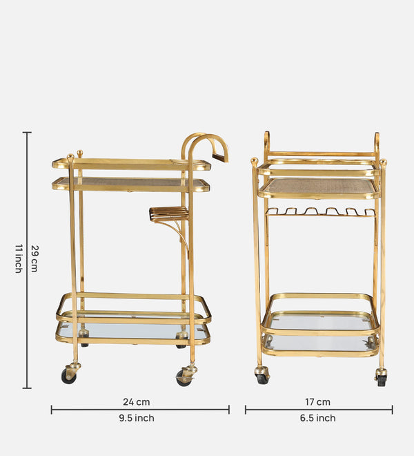 Alpen Metal Serving Trolley in Gold Colour dimensions