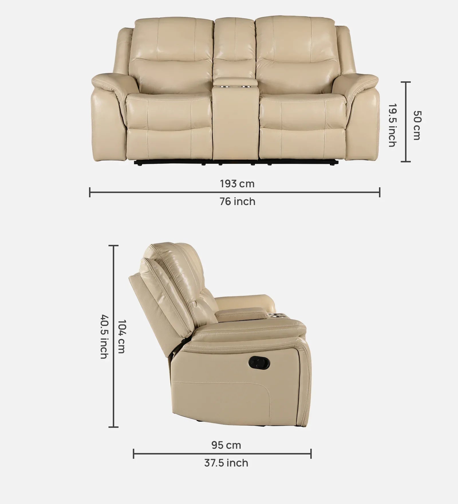 Murray Half Leather Recliner In Beige Colour - HomeTown