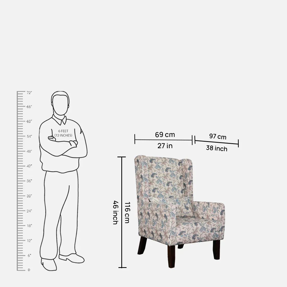 Daisy Fabric Wing Chair in Beige Colour - HomeTown