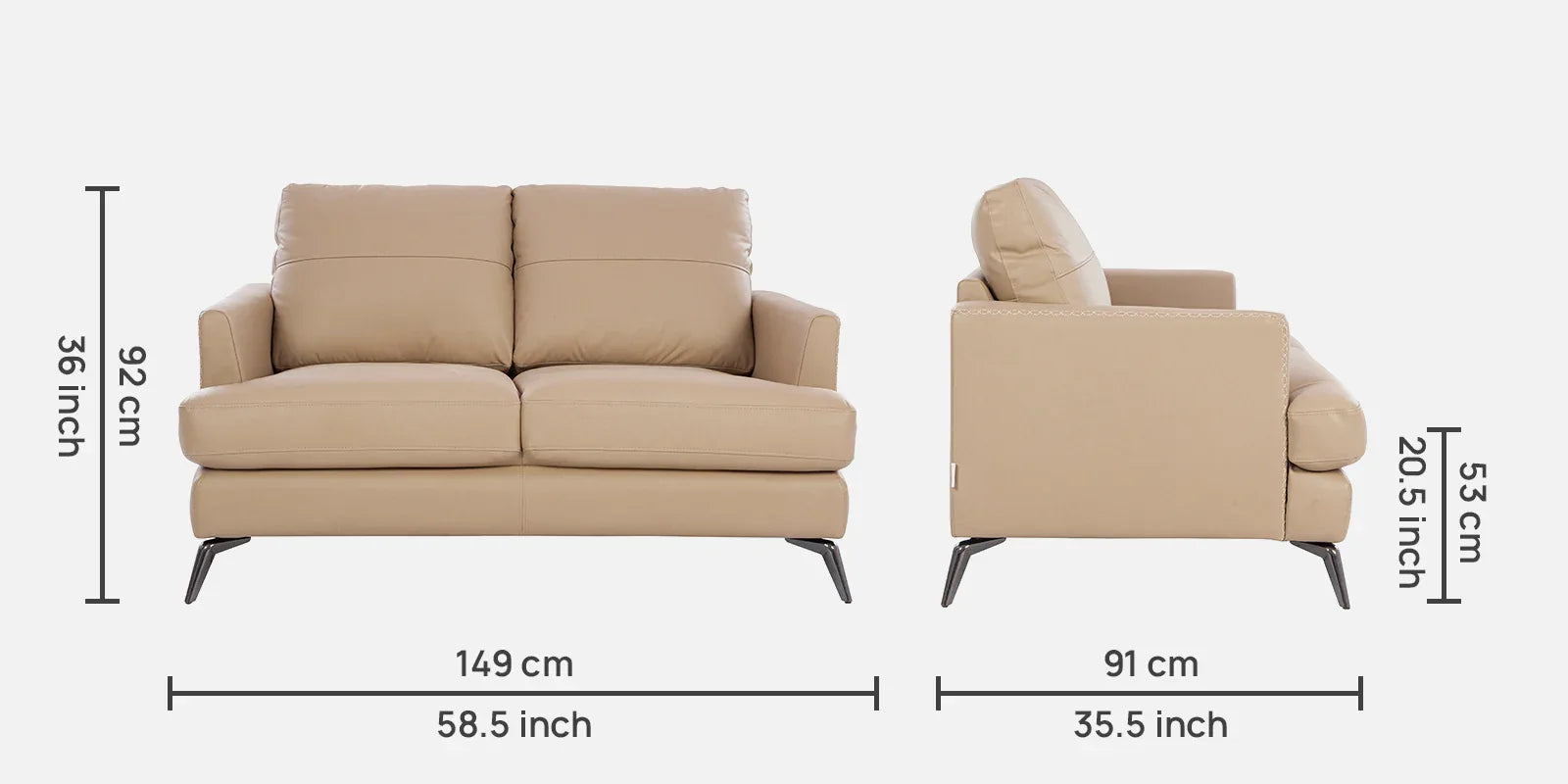 Soren Half Leather Two Seater Sofa in Mushroom Colour - HomeTown