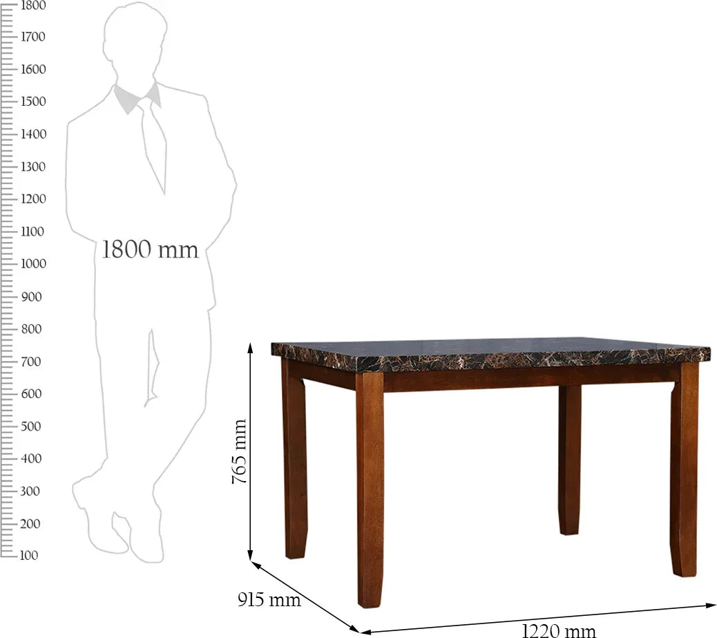 Eden Marble Finish Top 4 Seater Dining Set in Brown Colour - HomeTown