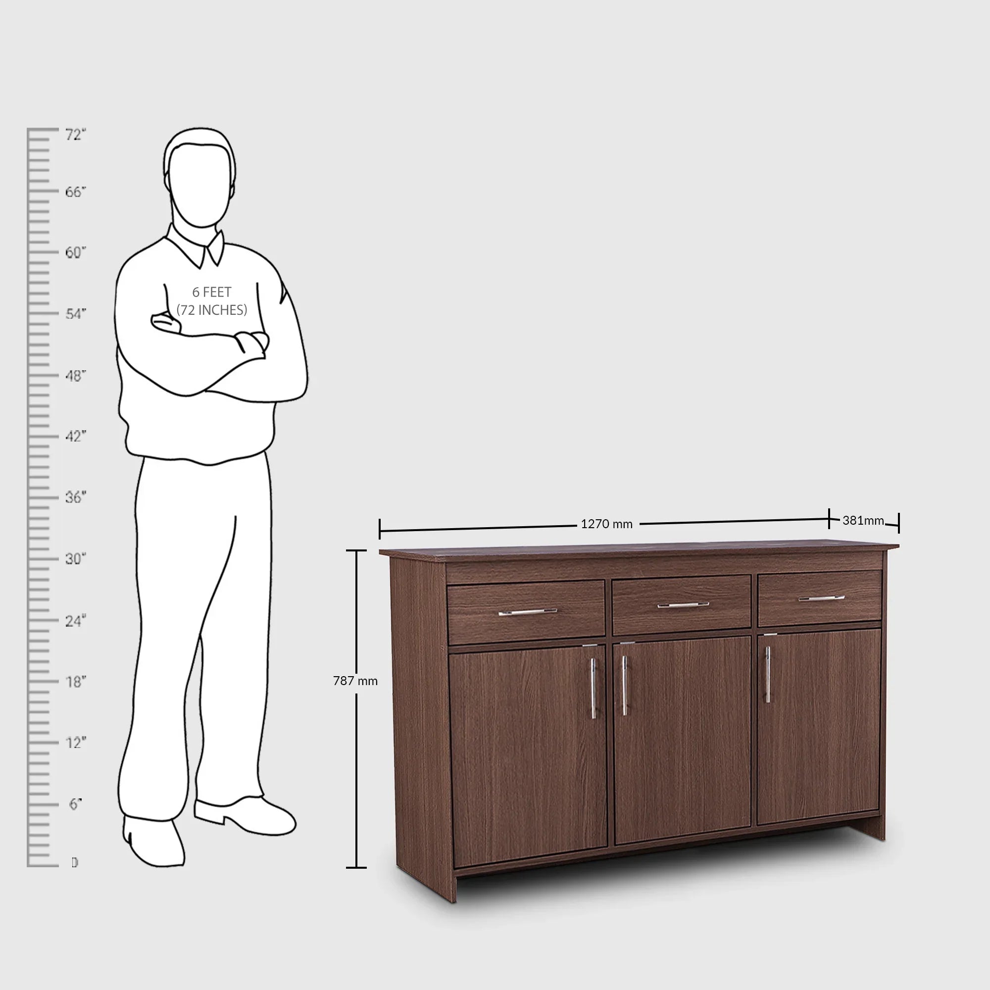 Albert Engineered Wood 3 Door Cabinet in Oak Colour - HomeTown