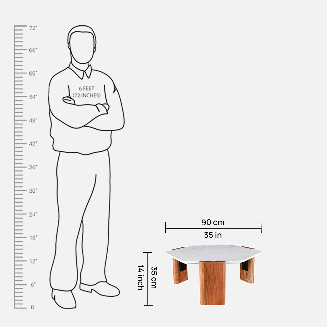 Hana Marble & Wood Center Table in White & Brown Colour