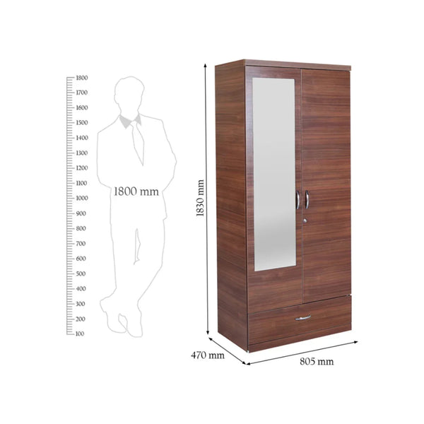 Ultima 2 Door Wardrobe in Walnut Finish dimensions