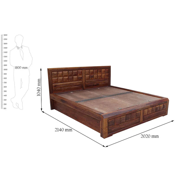 Woodrow Sheesham Wooden Rosewood King Bed in Honey Colour with Box Storage dimensions