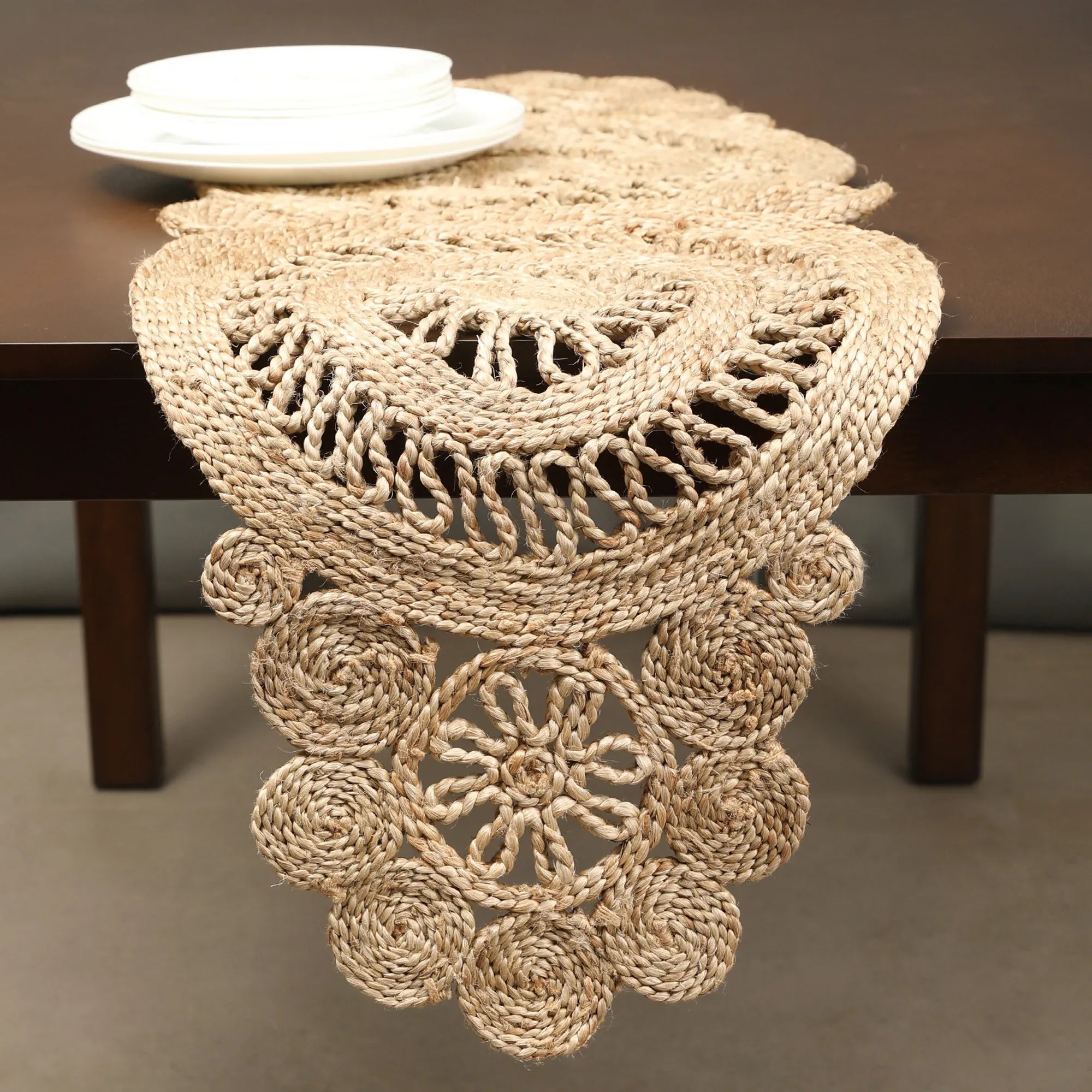 Boho Handmade Jute Runner 38x116 Cm in Natural Colour - HomeTown