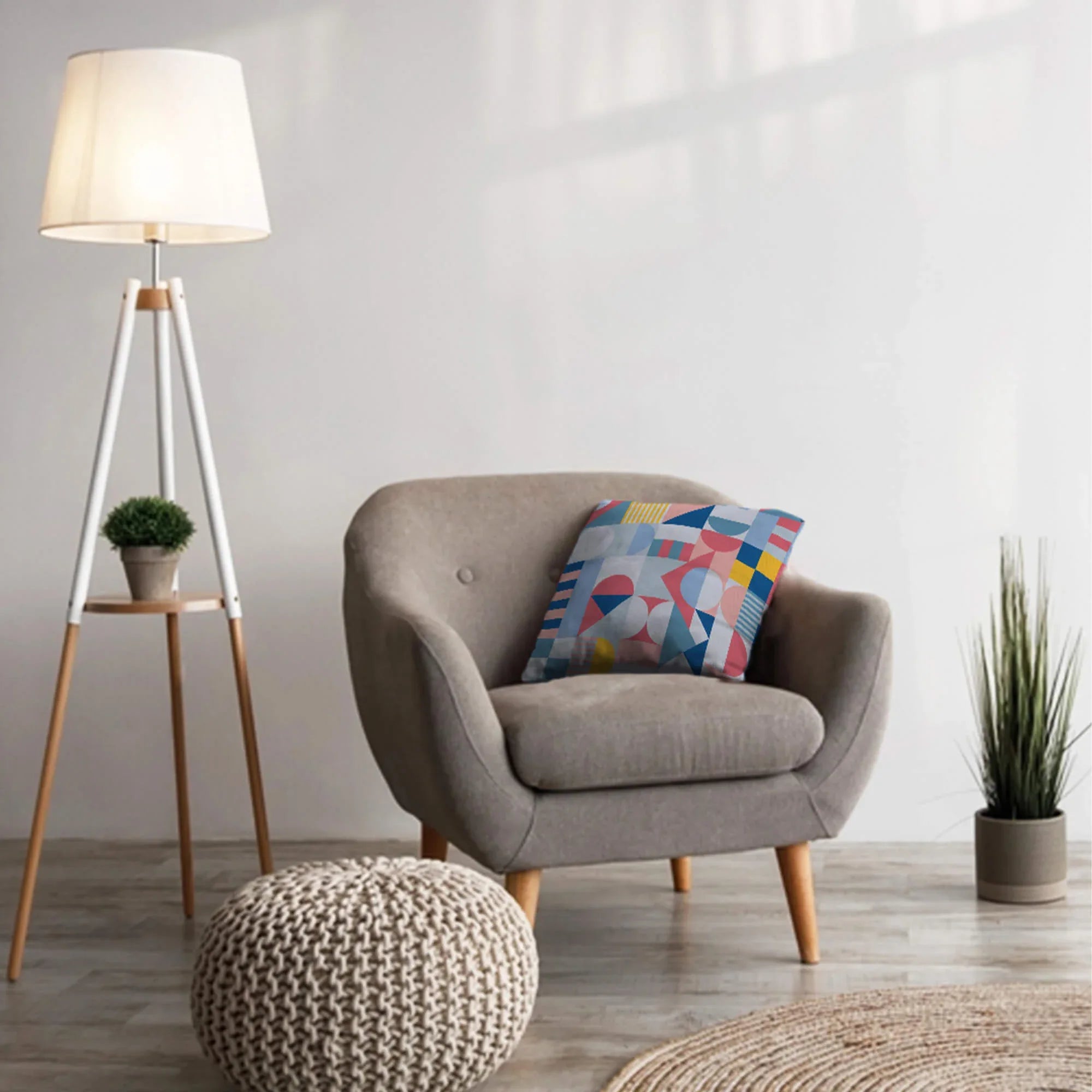 Pop Modern Reversible Bauhaus Digital Cushion Cover 40x40 Cm in Blue Colour - HomeTown