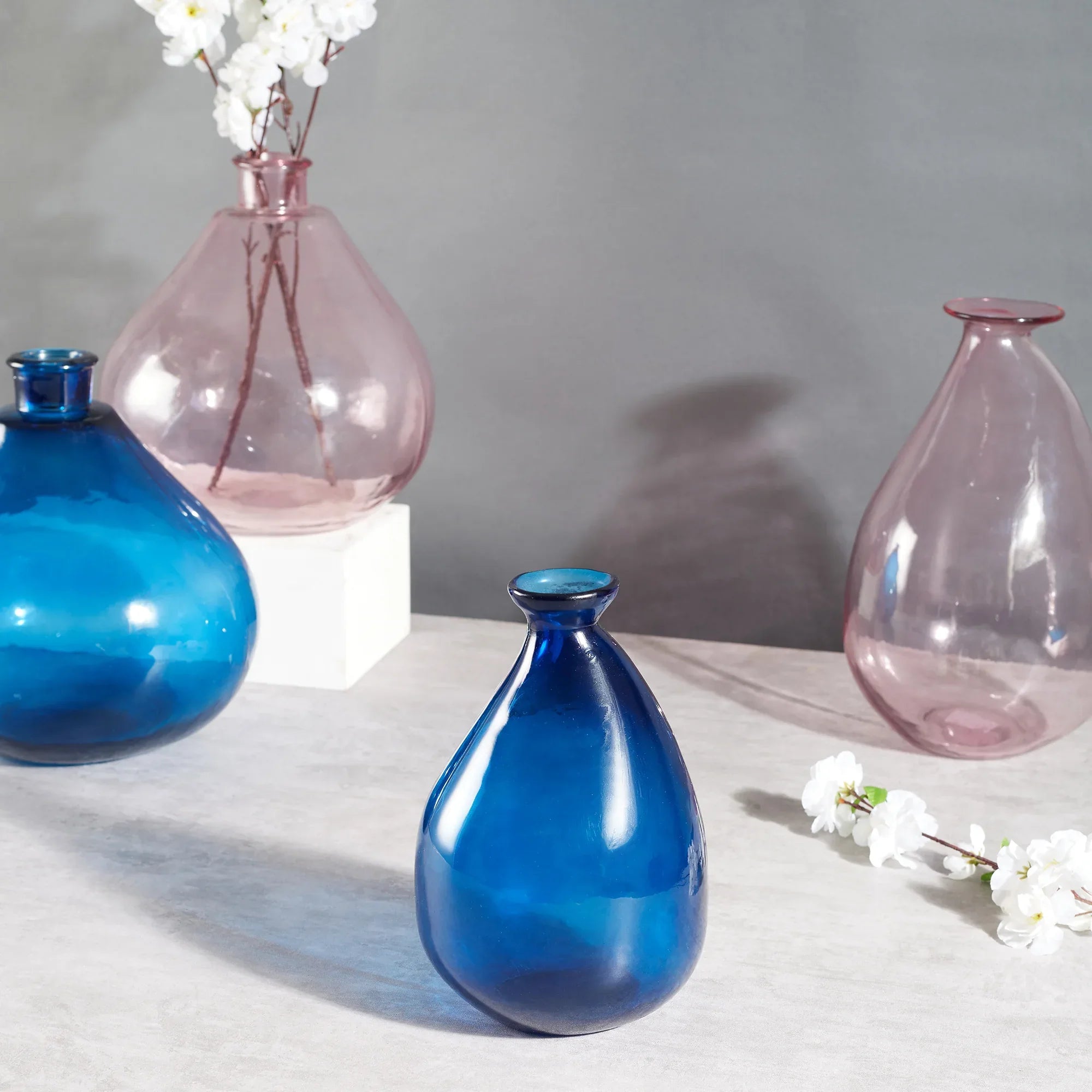 Phiona Glass Modern Organic Shapped Handcrafted 23 Cm Vase in Indigo Colour