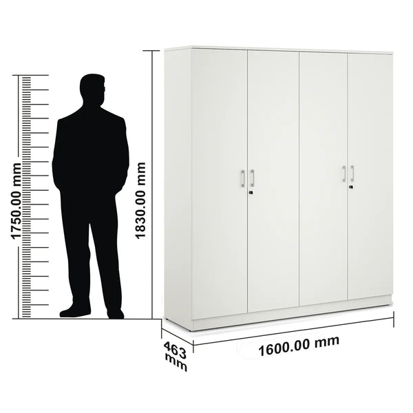 Prime 4 Door Wardrobe in White Colour dimensions