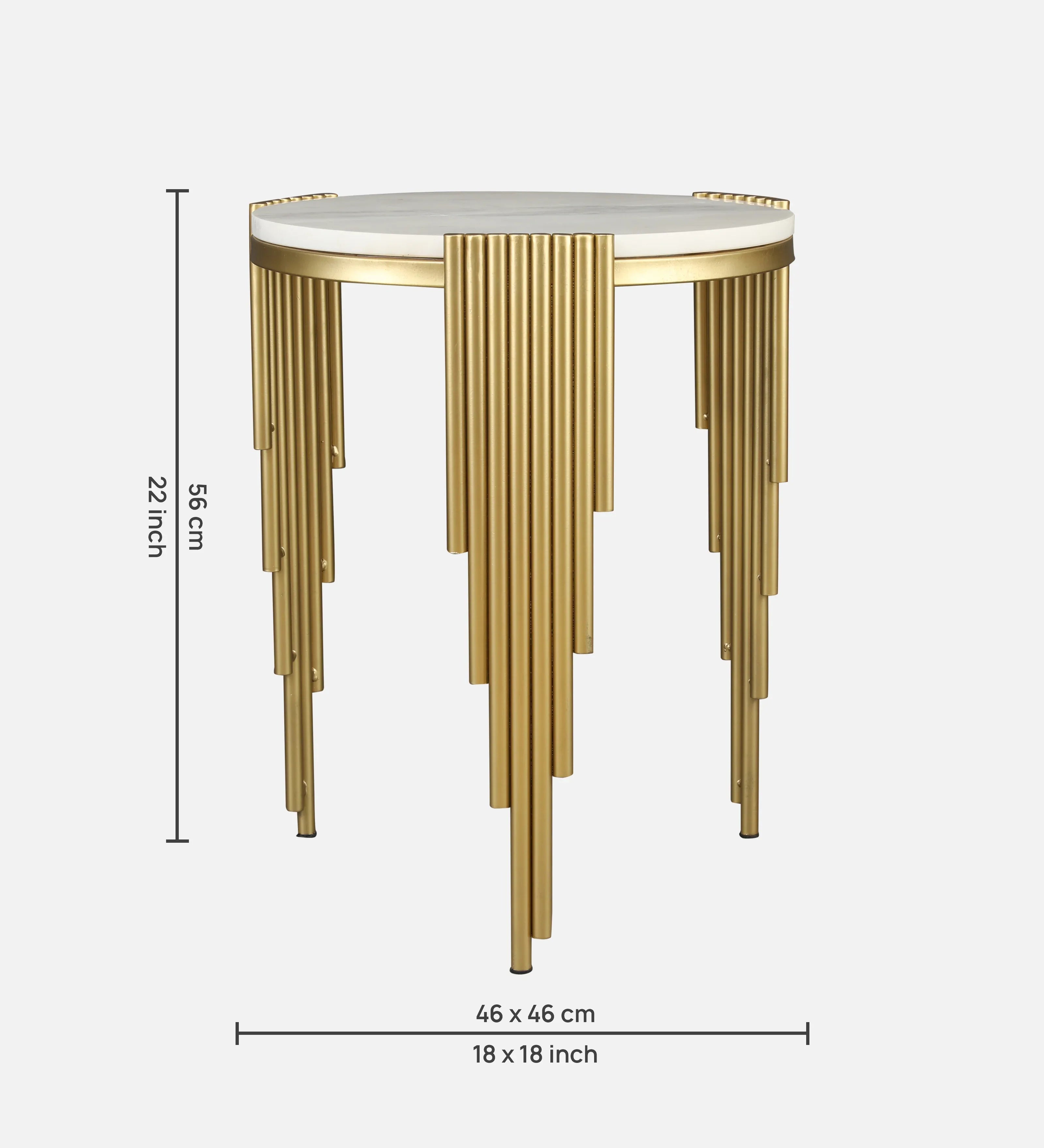 Giove Marble & Iron Side Table in White and Gold Colour - HomeTown