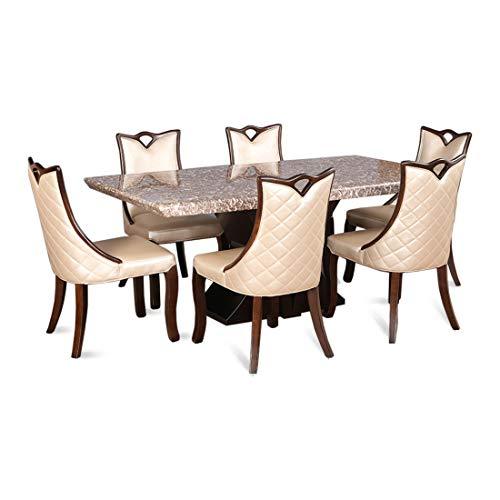Alexandria Marble Top 6 Seater Dining Set in Beige Colour - HomeTown