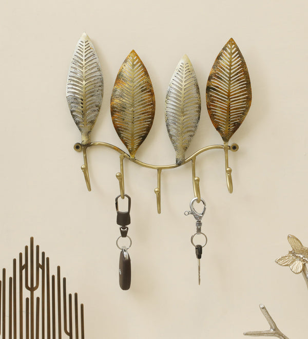 Vedas 4 Ginkgo Decorative Metal Wall Hooks - Stylish Home Organizer dimensions