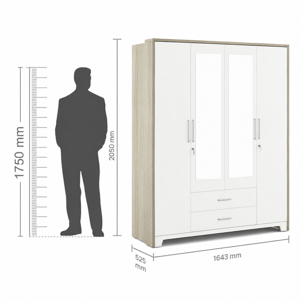 Ambra Nx 4 Door Wardrobe With Mirror dimensions