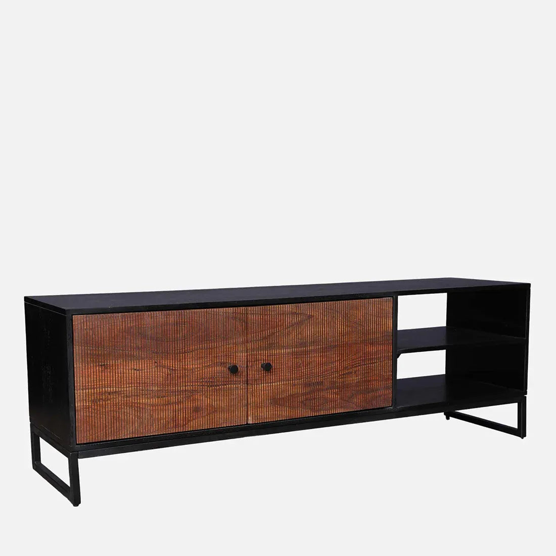 Sven Sheesham Wood(Rosewood) Low Height Tv Unit in Natural Sheesham & Black Colour - HomeTown