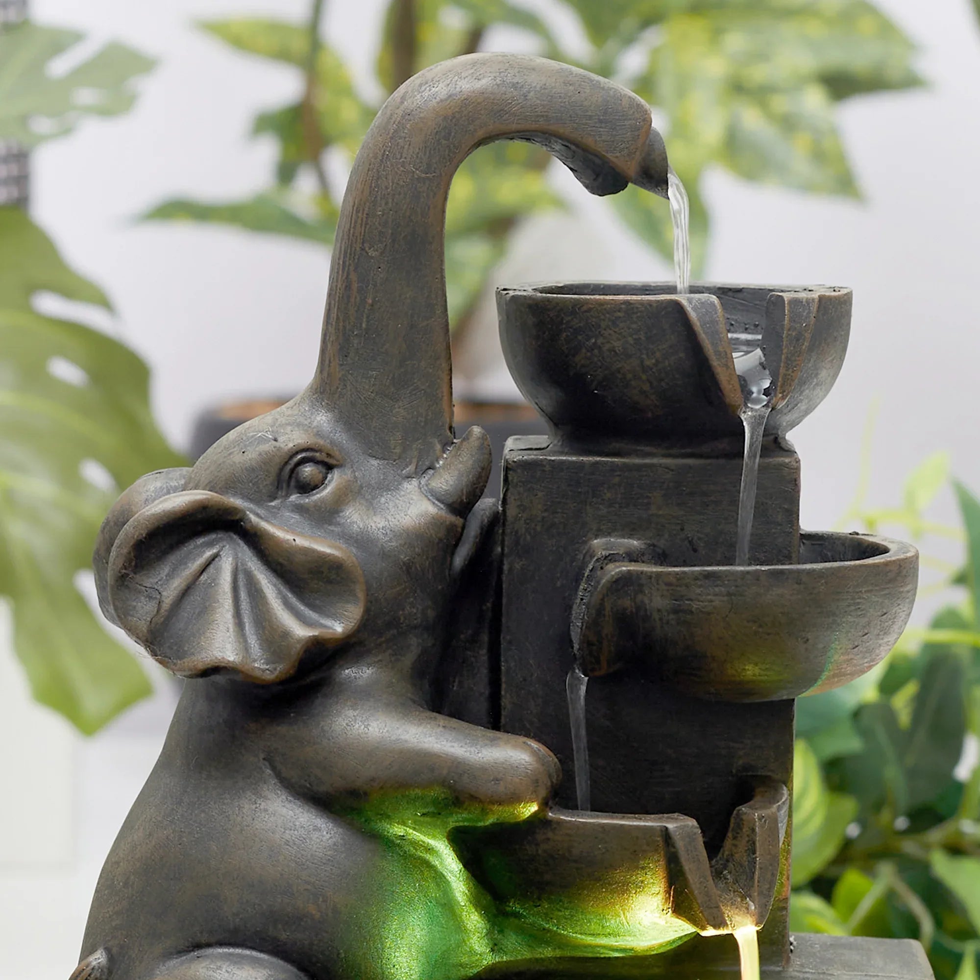 Impression Polyresin Elephant Water Fountain 21x17x25 Cm in Brown Colour