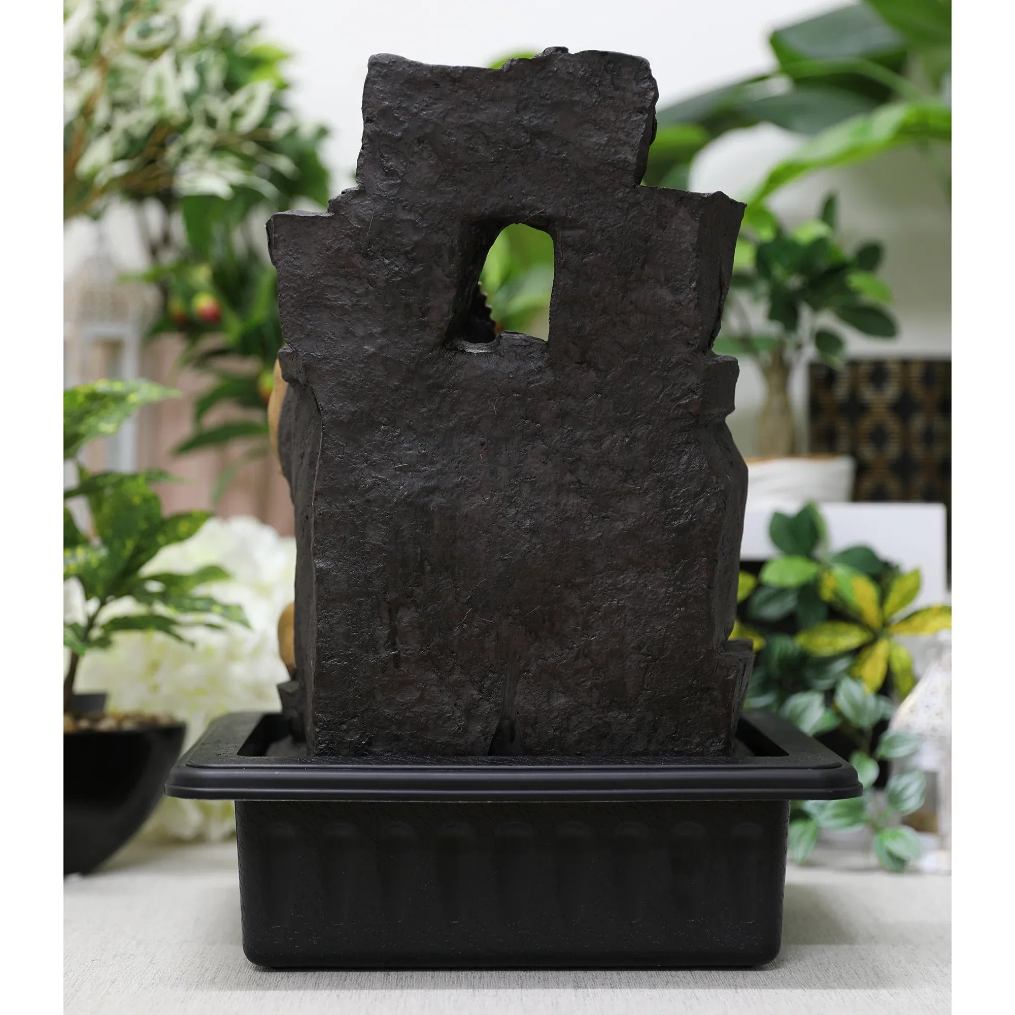 Impression Polyresin Ornate Ganesha Fountain 31X40Cm in Black Gold Colour - HomeTown