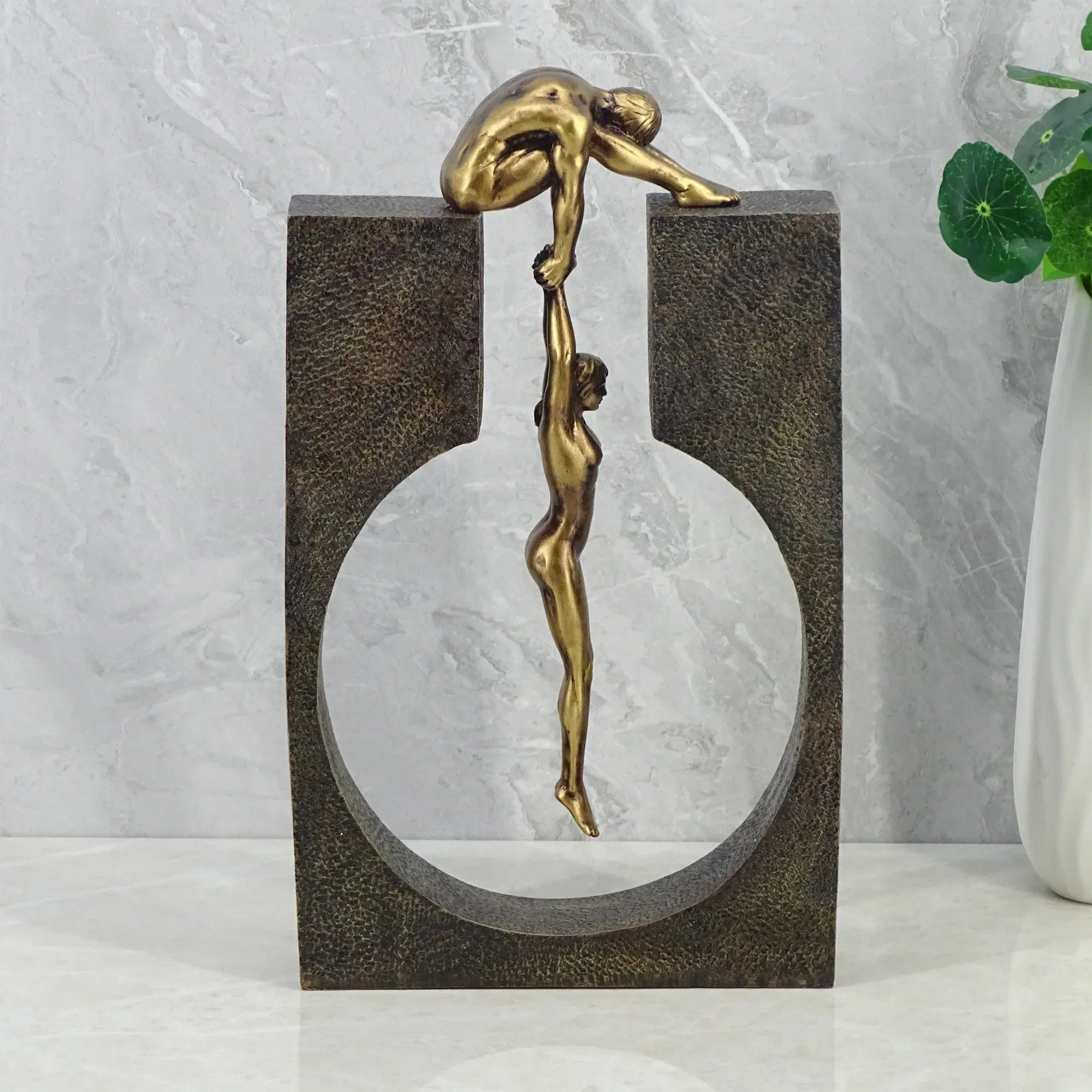Willow Polyresin Man Holding Woman 31 Cm in Brown And Gold Colour - HomeTown