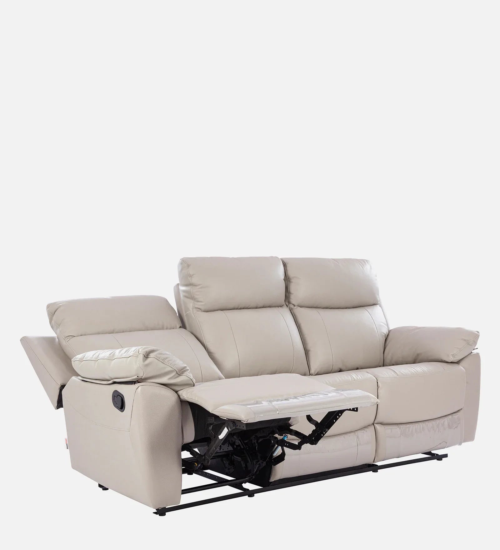 Quantum Half Leather Three Seater Recliner in Light Grey Colour - HomeTown