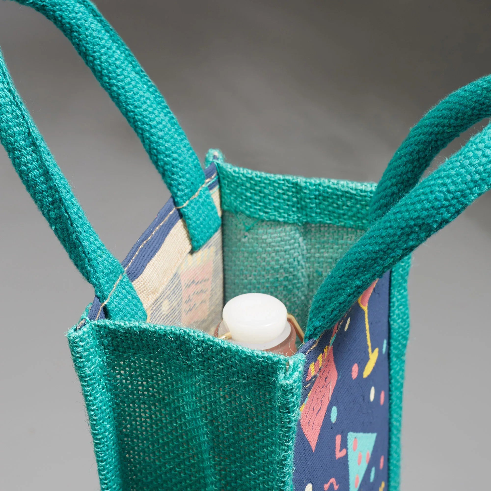 Good Life Jute Reversible Macaroon Printed Bottle Bag 12 x 35.5 Cm in Navy Colour - HomeTown