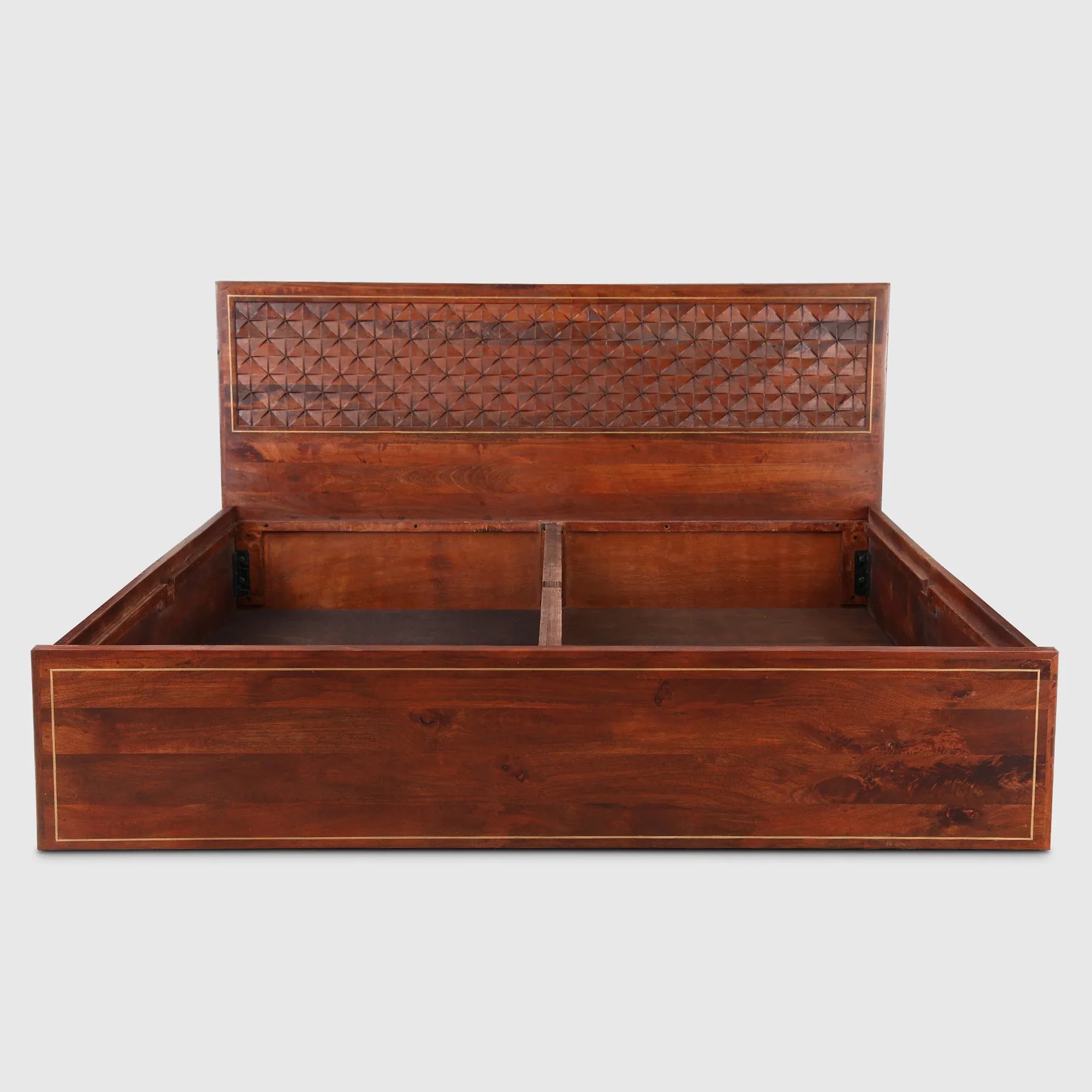 Phoolkari Sheesham Wood King Bed in Honey Finish Colour - HomeTown