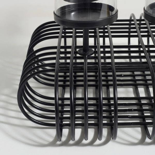 Sovereign Iron and Glass Wired 4 Pillar Holder 28x22Cm in Black Colour dimensions