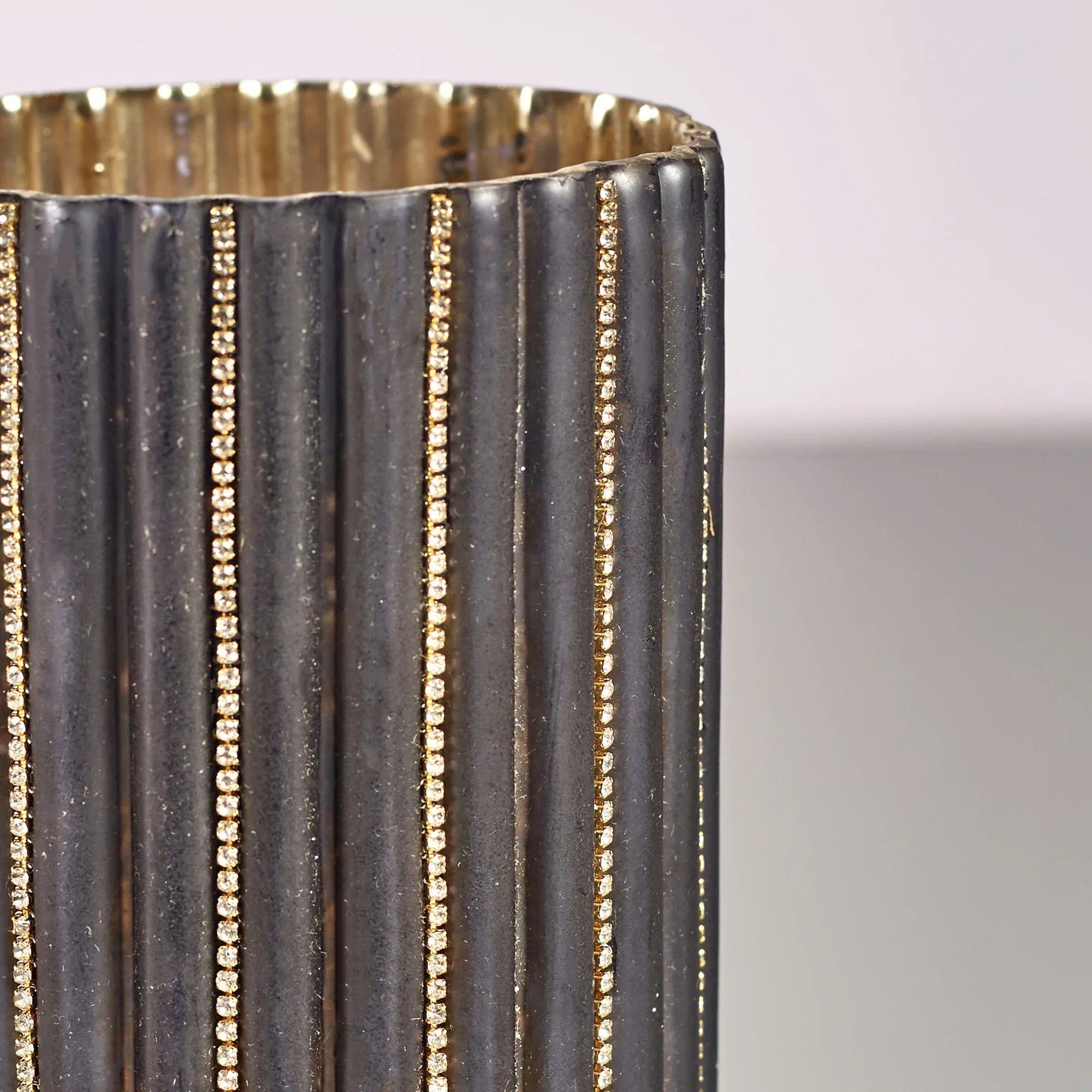 Phiona Glass Diamond Stud Handcrafted Votive 20 Cm in Grey Colour - HomeTown