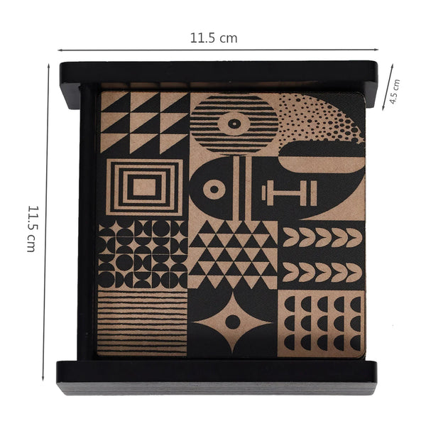 Print Modern Black Engineered Wood Coaster Set Of 6 in Multi Colour dimensions