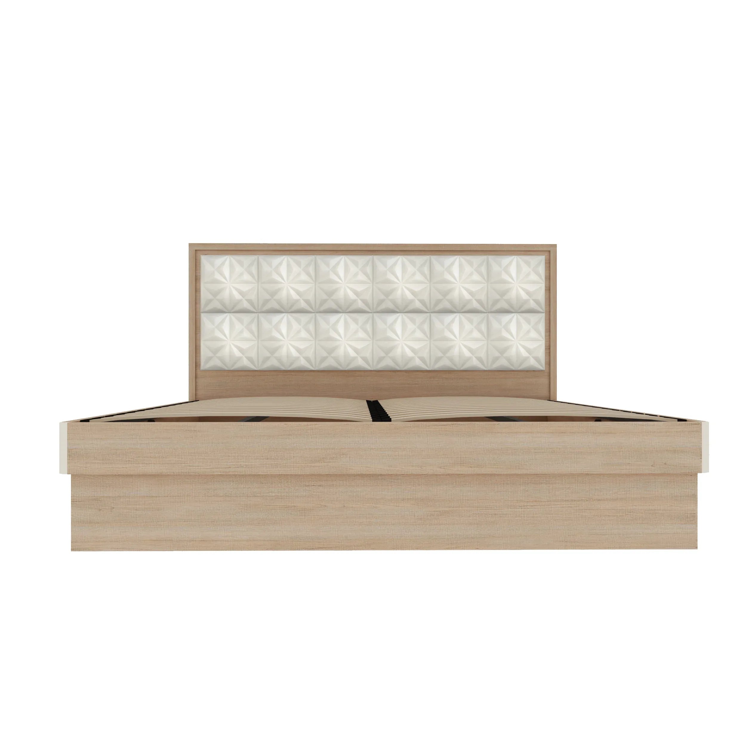 Jordan Queen Bed With Hydraulic storage in Sonam Oak & White Colour - HomeTown