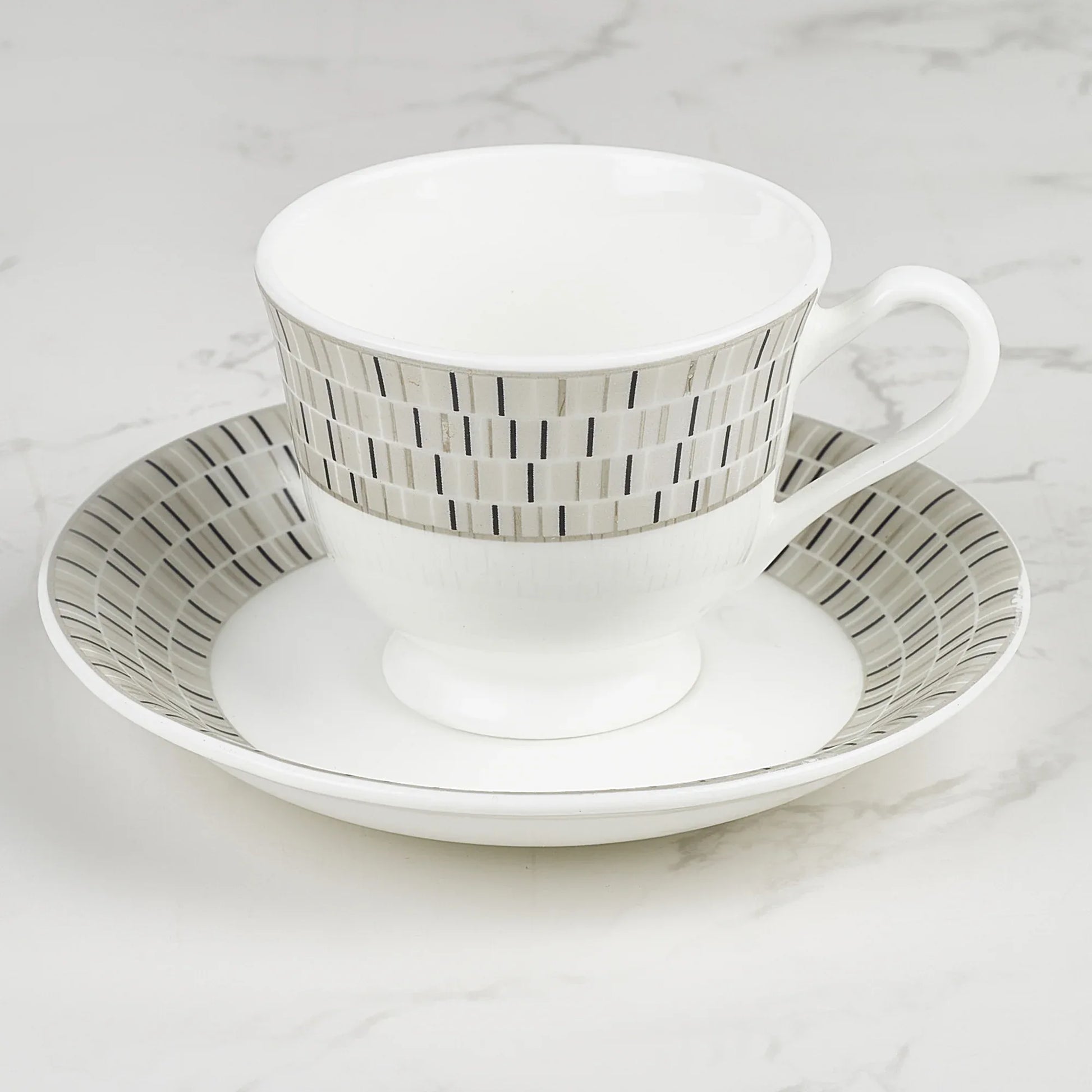 Nora Blocks Bone China Cup & Saucer 170 Ml in White Colour - HomeTown