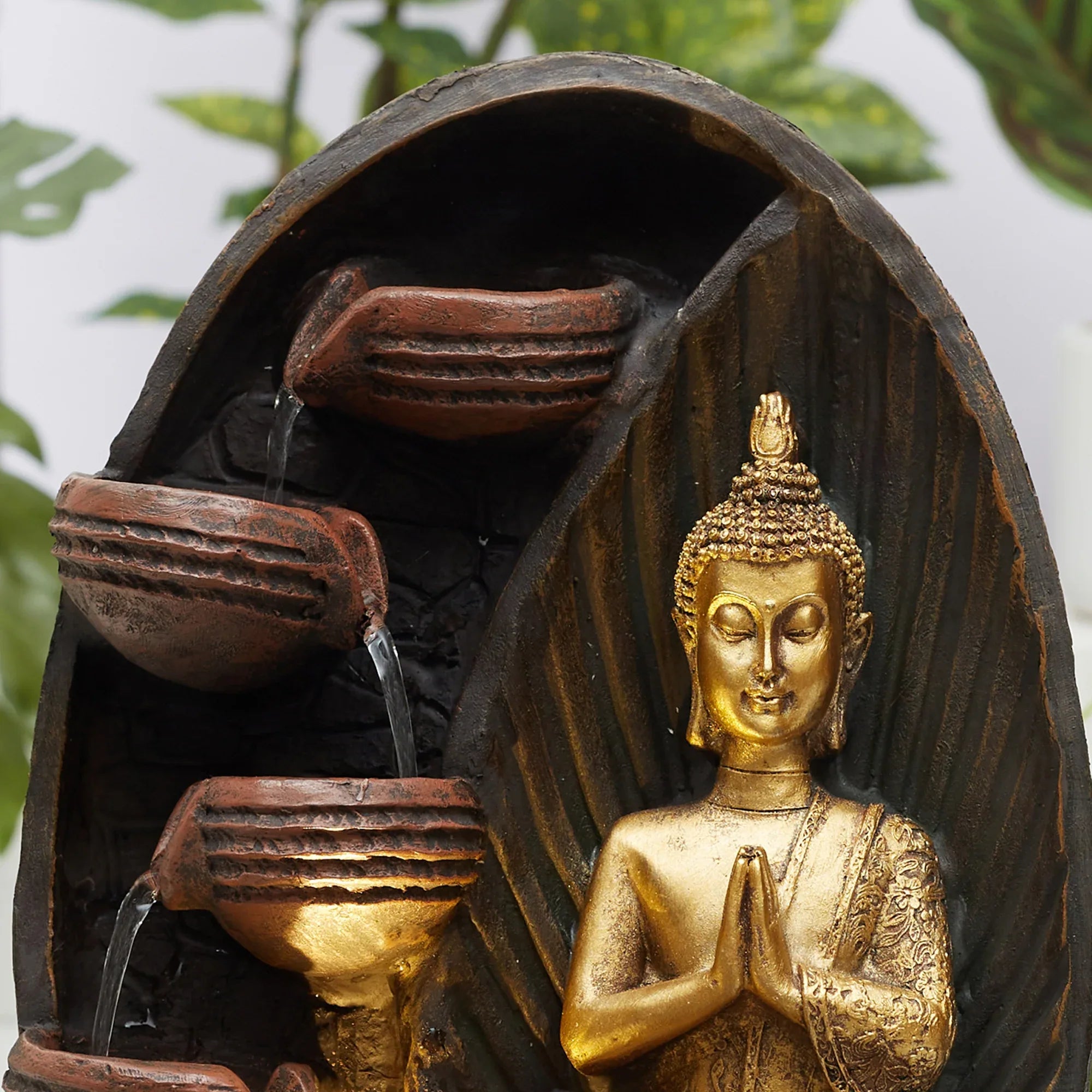 Impression Polyresin Buddha Drops Water Fountain 23x23x29 Cm in Antique Gold Colour