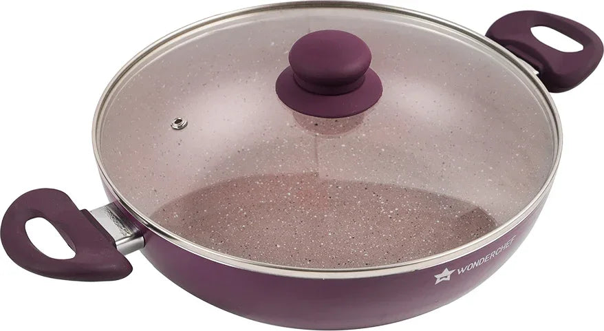 Royal Velvet Induction Bottom Non-Stick Steel Wok With Lid 26cm / 3.2 Ltr / 3mm in Purple Colour - HomeTown