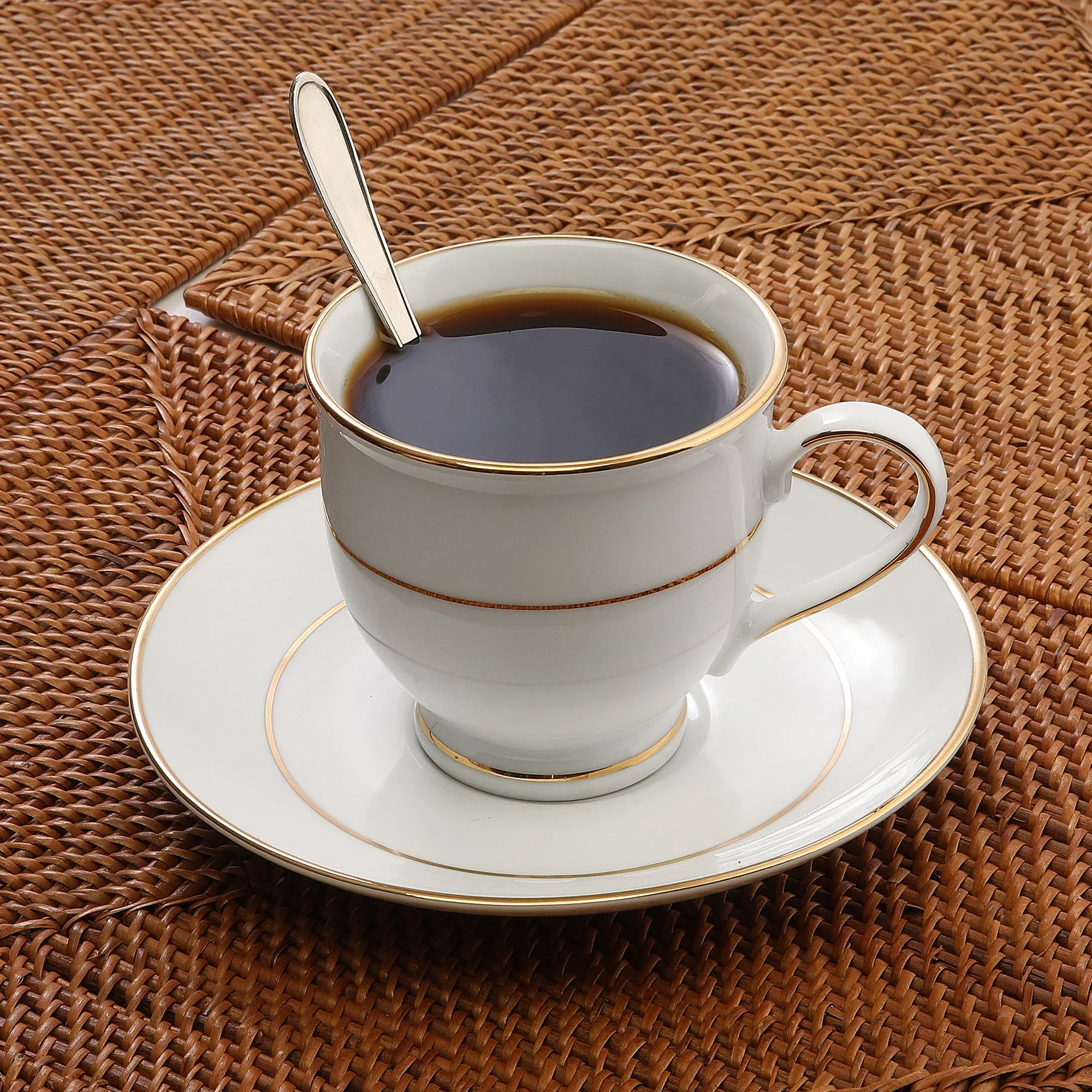 Amour Porcelain Cup & Saucer Set of 12 Pcs in Real Gold Plating & White Colour - HomeTown