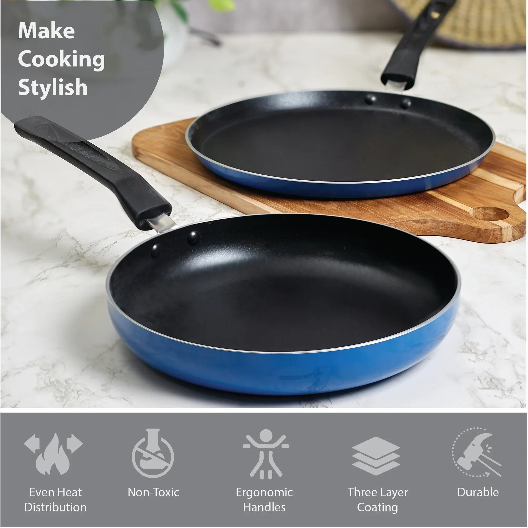 Fiesta Aluminium and Bakelite Saucepan Set of 2 in Cobalt Colour - HomeTown