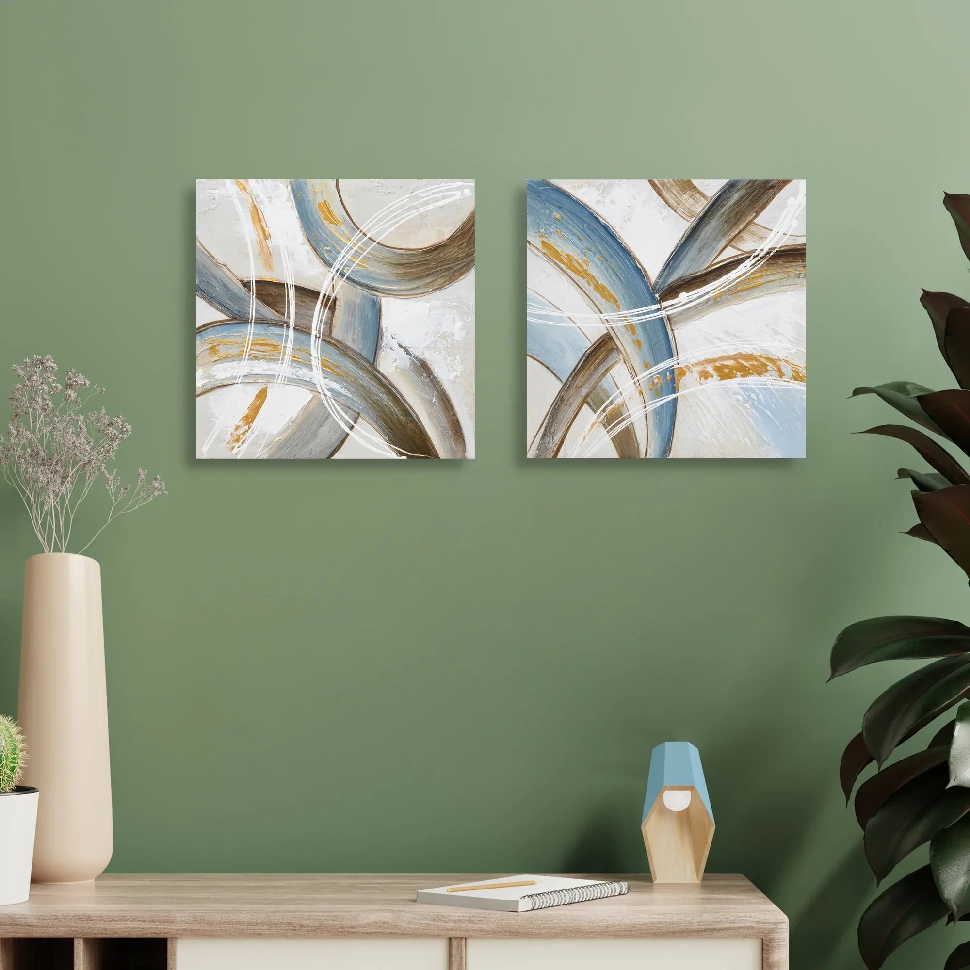 Ilona Abstract Brush Strokes Handmade Canvas Painting 30x30 Cm in Light Blue Colour - HomeTown