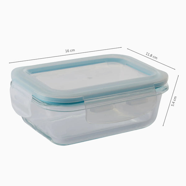 Robust Glass Rectangle Container with PP Lid 370ML in Transparent Colour dimensions