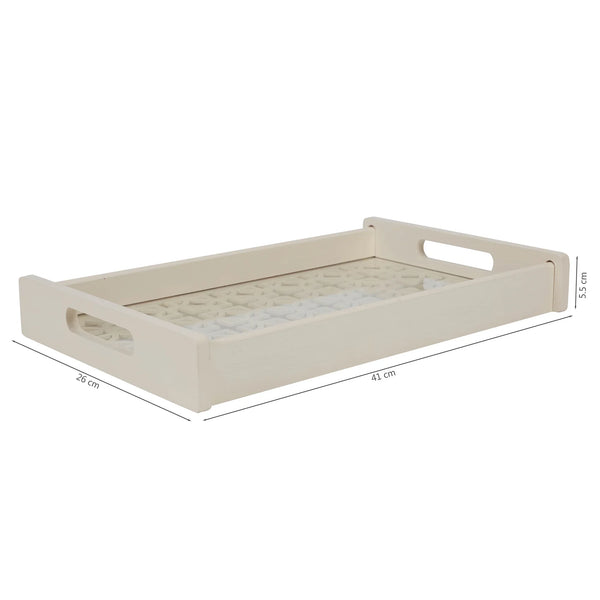 Laser Engineered Wood Cut Tray With Glass Medium Rectangle in Multi Colour dimensions