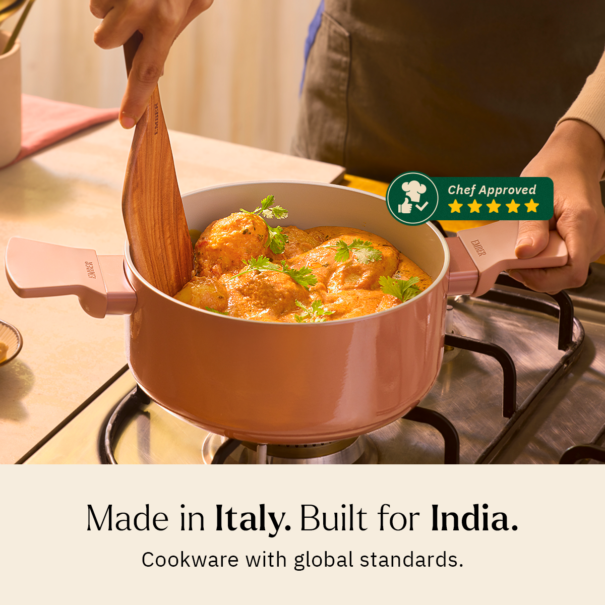 Ember Cookware Arcilla Ceramic Dutch Oven | 2.6 Litre Non Stick Non Toxic Pot with Metallic Lid | Isi Certified | Ceramic Cookware | Biryani Pot | Terracotta