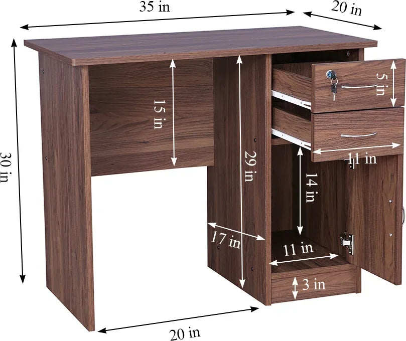 Simply Study Table with Three Drawer in Dark Walnut Colour - HomeTown